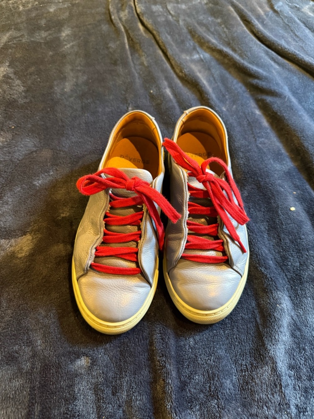 Grey Leather Sneakers with Red Laces - women